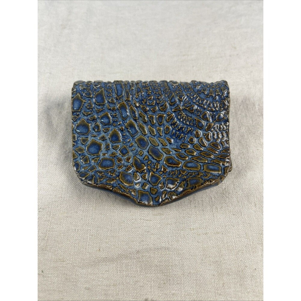 Handmade Studio Art Pottery Spoon Rest Ceramic Blue Bronze Reptile Sponge Holder